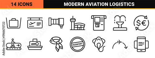 Professional Airport Travel and Aviation Logistics Line Art. Minimalist Monoline Geometric Outlines for Navigation and Global Tourism.