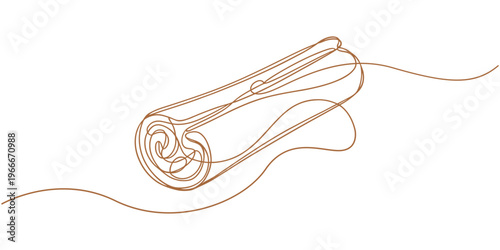 Cinnabon bun one line art. Continuous line drawing of poppy seed roll, continuous line of cinnamon spice.one line drawing of kitchen spice cinnamon.