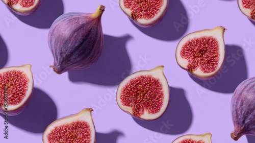 Fresh figs on a bright purple surface overhead view healthy food
