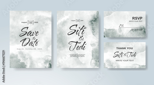 Set of Wedding invitation with abstract splash watercolor