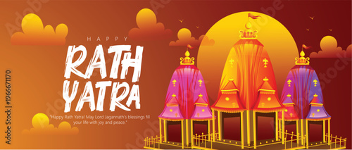 Jagannath Rath Yatra Festival Illustration With Three Traditional Chariots and Decorative 