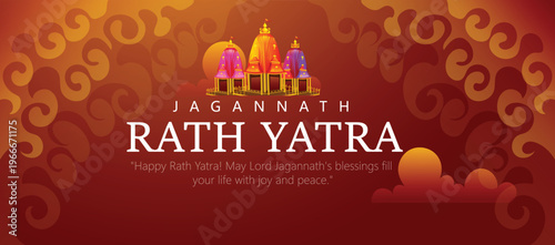 Jagannath Rath Yatra Festival Illustration With Three Traditional Chariots and Decorative 