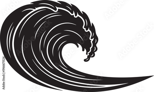 Black wave graphic with white outline on plain background