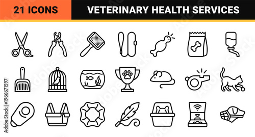 Minimalist Monoline Pet Care and Veterinary Symbols for Commercial Design. High-end Geometric Line Art for Modern Animal Welfare Branding.