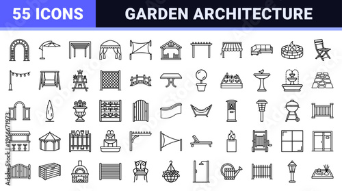 Outdoor Garden Structures and Pergola Architecture Outline Linear Graphics for Landscape Design Planning and Exterior Backyard Construction