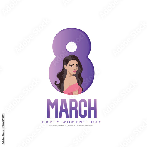 International Women's Day 8 March Poster With Empowered Woman Raising Fist 