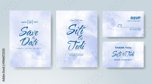 Set of Wedding invitation with abstract splash watercolor