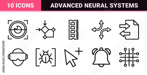 Artificial Intelligence and Data Infrastructure Minimalist Monoline Geometric Line Art for High-End Commercial Interface Design