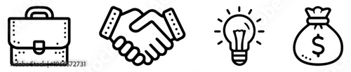 Business icons representing partnership, innovation and finance  