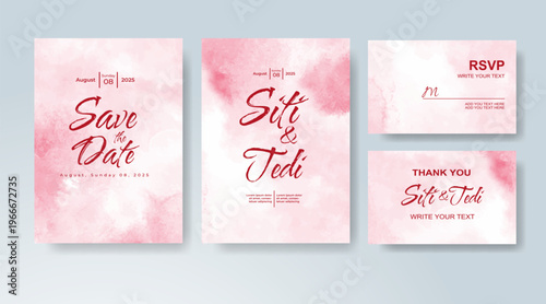 Set of Wedding invitation with abstract splash watercolor
