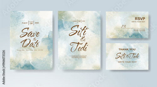 Set of Wedding invitation with abstract splash watercolor