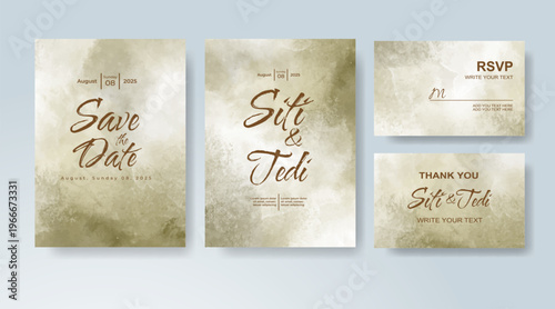 Set of Wedding invitation with abstract splash watercolor