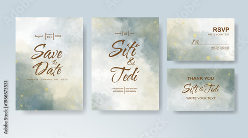 Set of Wedding invitation with abstract splash watercolor