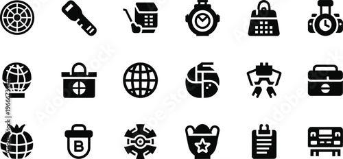 Icon set: technology, gadgets, global concepts, and symbols for apps and websites, flash light, flat design