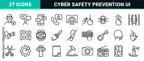 Cyberbullying and Social Conflict Management Minimalist Monoline Geometric Line Art for Digital Safety and Harassment Prevention UI.