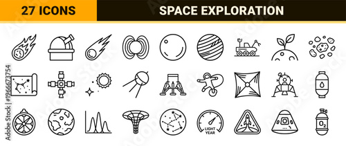 Space and Astronomy Minimalist Monoline Geometric Line Art for Science Education and Aerospace Digital Design Interface
