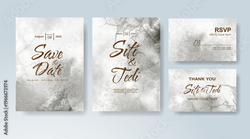 Set of Wedding invitation with abstract splash watercolor