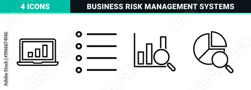 Corporate Audit and Financial Compliance Monoline Line Art. Minimalist geometric business verification and regulatory oversight symbols.