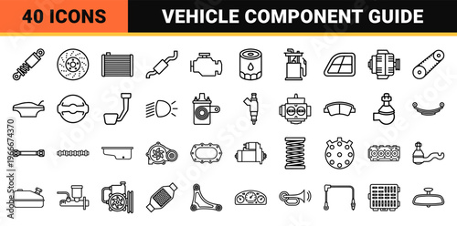 Automotive Parts and Car Repair Equipment Minimalist Monoline Geometric Line Art for Commercial Engineering and Mechanic Shop Utility