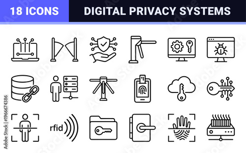 Security and Authorization Management Linear Symbols Featuring Biometric Access Data Privacy and Physical Entry Control Systems in Ultra Minimalist Style