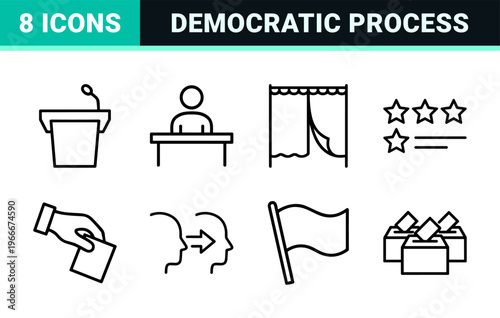 Democratic Election and Voting Process Minimalist Monoline Outline Symbols for Civil Governance and Political Campaign Design Systems.