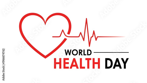 World health day logo with heart and ecg line on white background symbolizing global health awareness and wellness