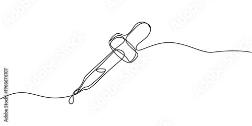 continuous one single line drawing icon of bottles with liquid ,Eye Drops one line drawing, Dropper and bottle with serum or oil, line. Cosmetic product in vial with pipette. Outline simple vector.