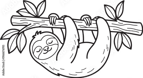 Cute Sleeping Sloth Coloring Page