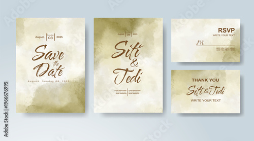 Set of Wedding invitation with abstract splash watercolor