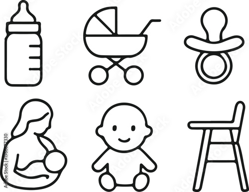 baby care pack outline icon set vector illustration design collection 