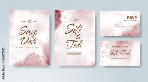 Set of Wedding invitation with abstract splash watercolor