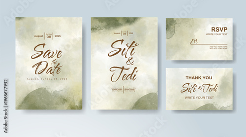 Set of Wedding invitation with abstract splash watercolor