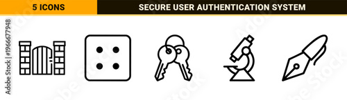 Cyber Security and Account Privacy Protection Icons. Minimalist Monoline Geometric Line Art for Digital Authentication Software.