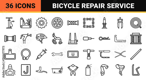 Bicycle Repair and Workshop Maintenance Minimalist Geometric Line Art Set for Professional Cycling Service and Mechanical Tuning