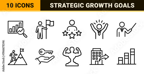 Success Goal Achievement Growth Minimalist Monoline Geometric Line Art Business Strategy Symbols for Professional Corporate Presentations