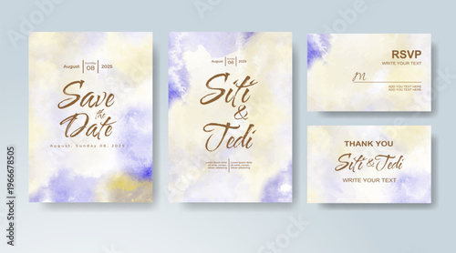 Set of Wedding invitation with abstract splash watercolor