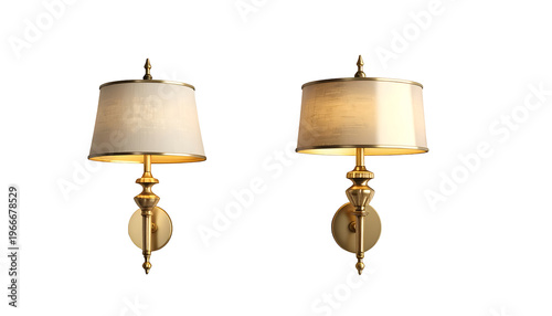 Two elegant, ornate wall-mounted sconces with cream-colored shades, against a black background