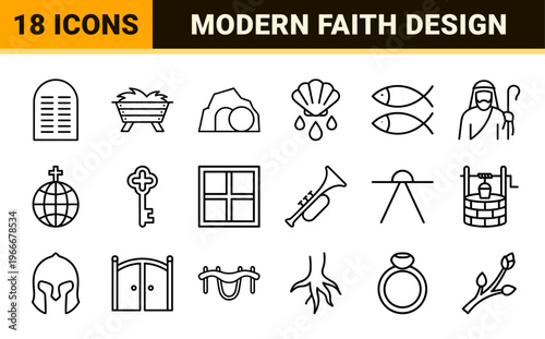 Christian Spiritual Ministry Line Art: Minimalist Monoline Symbols for Faith, Worship, and Religious Community Outreach Graphic Design.