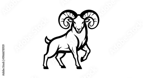 Dynamic ram illustration featuring majestic curved horns, embodying strength, resilience, and wild spirit, suitable for bold branding, team mascots, or powerful graphic design projects