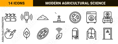 Biotechnology and Agritech Minimalist Monoline Icon Set featuring Lab Research and Sustainable Farming Genetic Engineering Symbols