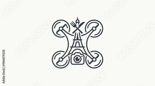 Drone Concept with Eiffel Tower Food and Camera