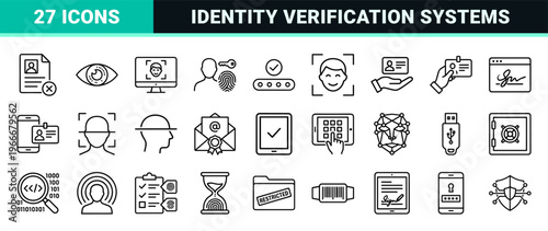 Biometric Authentication and Digital Identity Verification Minimalist Monoline Geometric Line Art for Cybersecurity and Data Privacy.
