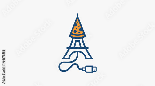 Eiffel Tower with Pizza Slice and USB Connector Logo