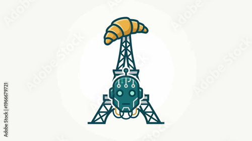 Robotic Eiffel Tower with Croissant