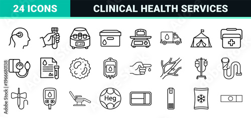 Hematology and Blood Donation Outline Icons with Minimalist Geometric Line Art for Medical Software Design and Hospital Wayfinding.