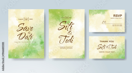 Set of Wedding invitation with abstract splash watercolor