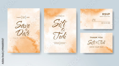 Set of Wedding invitation with abstract splash watercolor