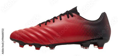 Red and black soccer cleat with black laces and studs red cleat black cleat isolated on a transparent background