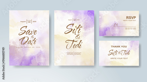 Set of Wedding invitation with abstract splash watercolor