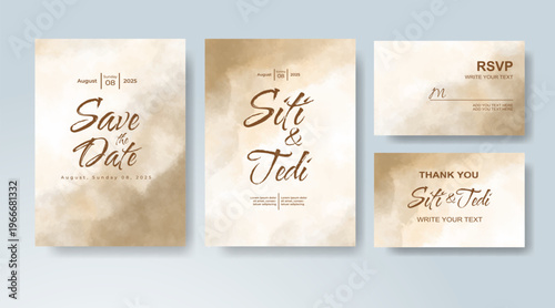 Set of Wedding invitation with abstract splash watercolor